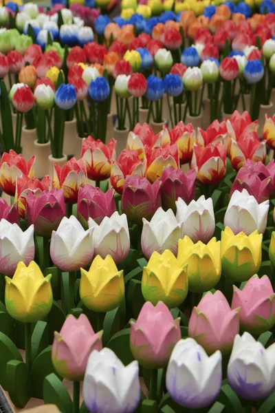 Holland, Amsterdam, flowers market, wooden hand painted tulips — Stock Photo, Image