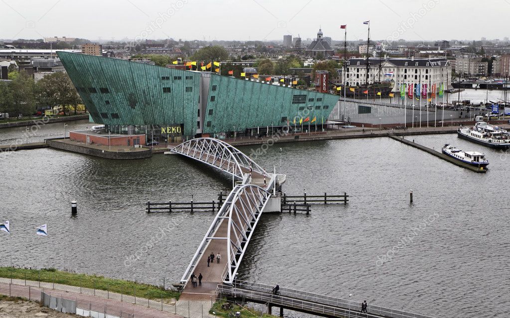 Holland, Amsterdam, panoramic view of Nemo Museum