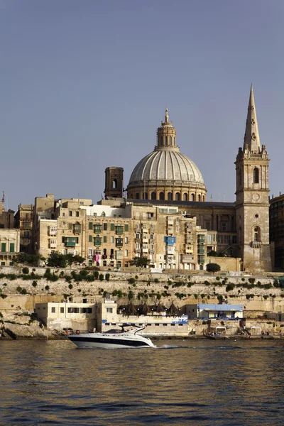 Isola di Malta, veduta della cupola di La Valletta e della concattedrale di San Giovanni — Foto Stock