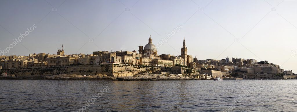 Malta Island, view of Valletta and St. John Co-Cathedral's dome