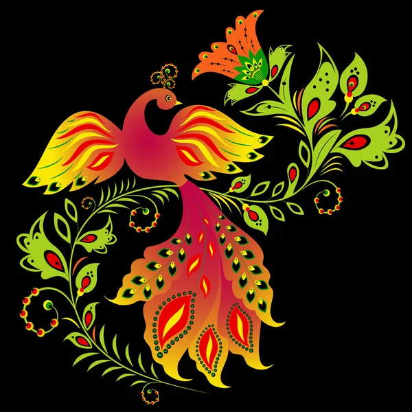 Colorido pájaro y flor — Vector de stock