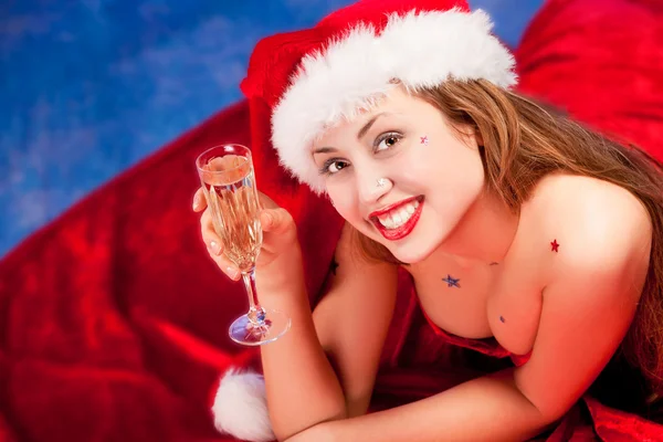 Vacker sexig tjej kläder jultomten — Stockfoto