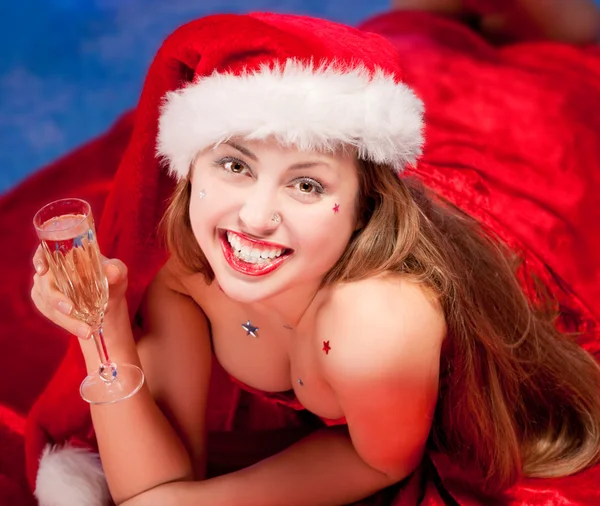 Vacker sexig tjej kläder jultomten — Stockfoto