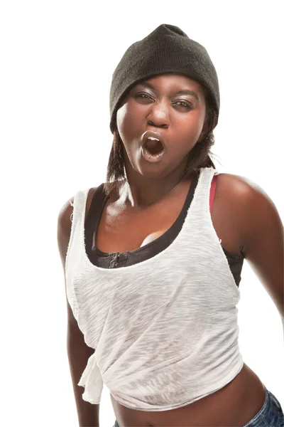 Jovem mulher africana dançando hip-hop — Fotografia de Stock