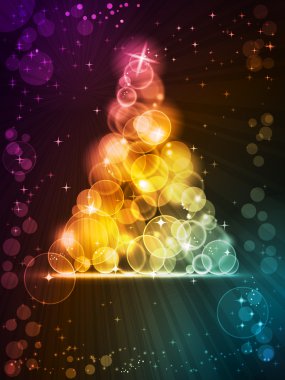 Colorful Christmas tree made of light dots with stars clipart