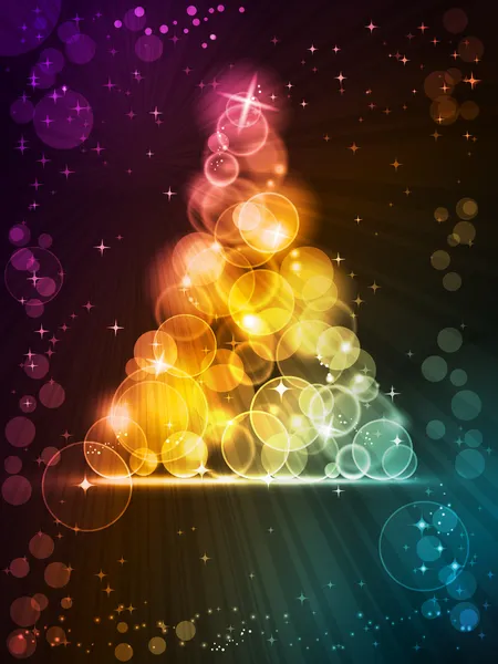 Barevné vánoční strom z lehkých bodů s hvězdami — Stockový vektor