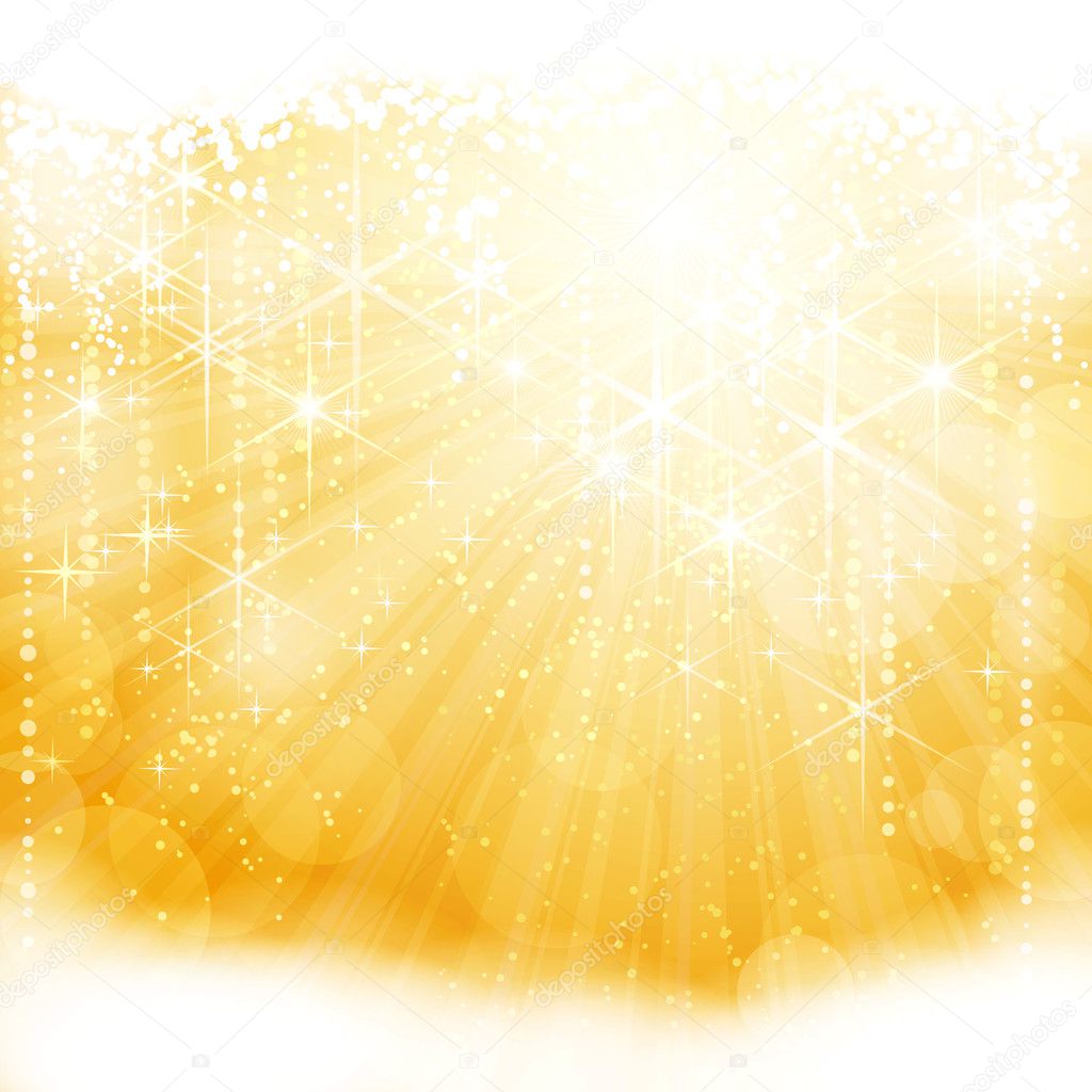 Abstract golden sparkling light burst with stars and blurry lights