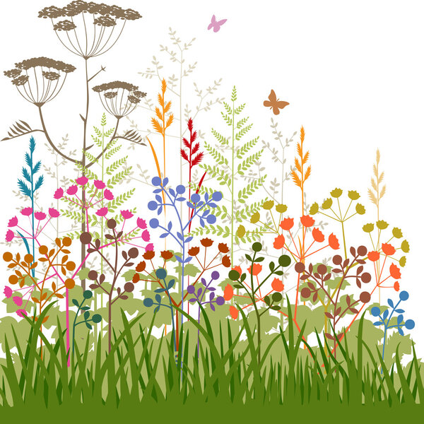 Colorful abstract plants and grasses background