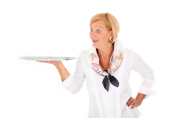 Woman with a tray — Stock Photo, Image