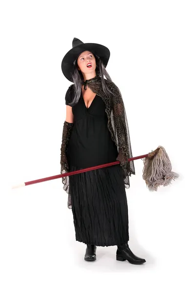 Bruxa de Halloween com esfregona — Fotografia de Stock