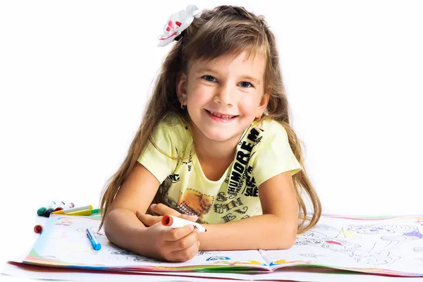Little girl painting isolated on white background — Stock Photo, Image