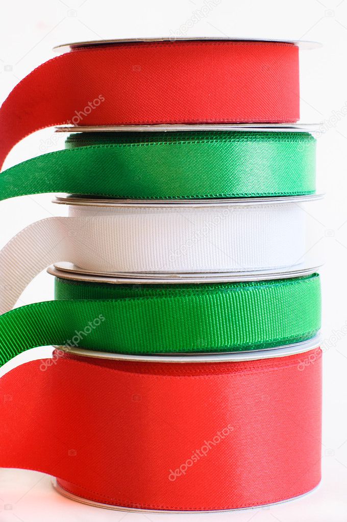 Colorful ribbons stack isolated on white background