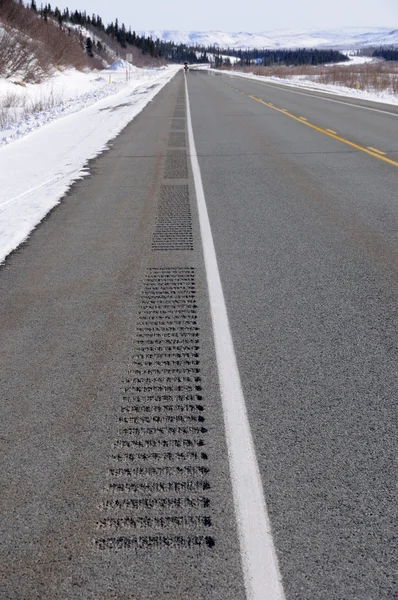 stock image Rumble Strips on Alaska Highway in Winter