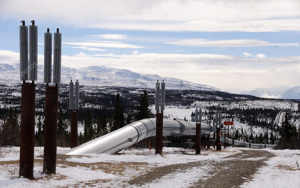 Alaska Oil Pipeline entering Isabel Pass in the Alaska Range