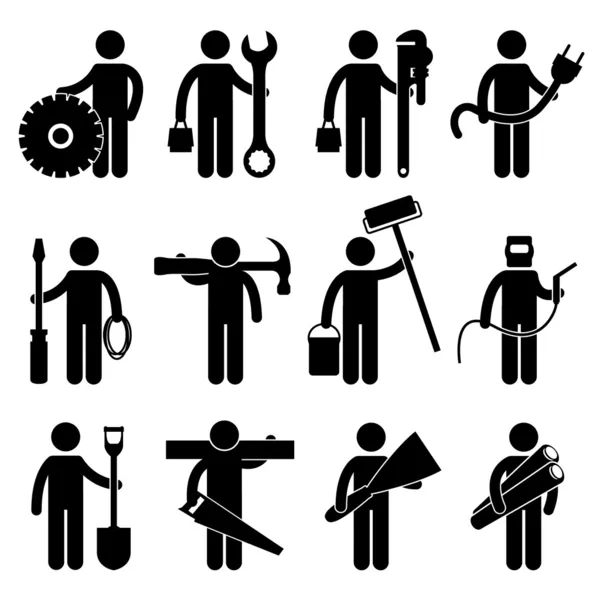 Simbolo del segno del pittogramma dell'icona di lavoro del lavoratore edile — Vettoriale Stock