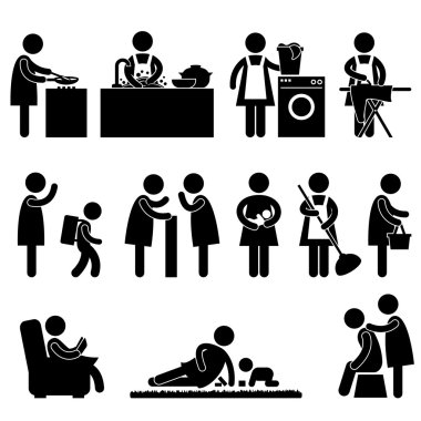 Woman Wife Mother Daily Routine Icon Sign Pictogram clipart