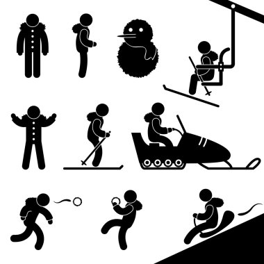 Winter Activity Chairlift Skiing Snowmobile Snow Fight Sledding clipart