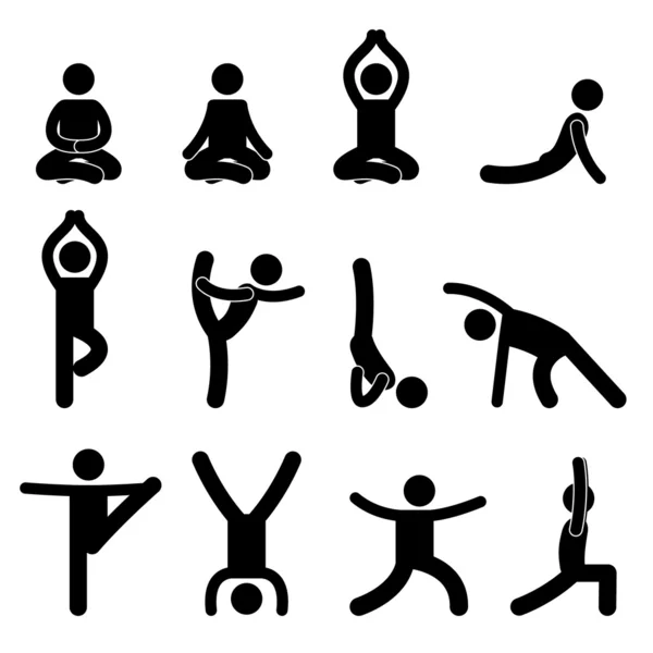 Yoga meditasyon egzersiz piktogram germe — Stok Vektör