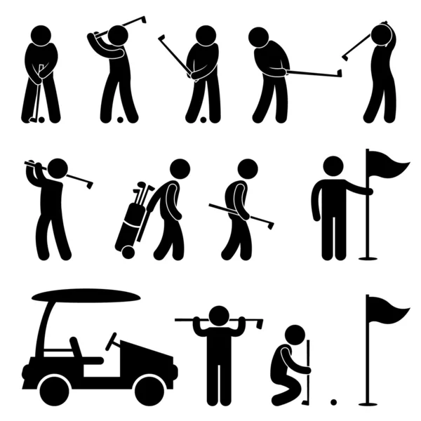 Golf golfspelare swing caddy caddie piktogram — Stock vektor
