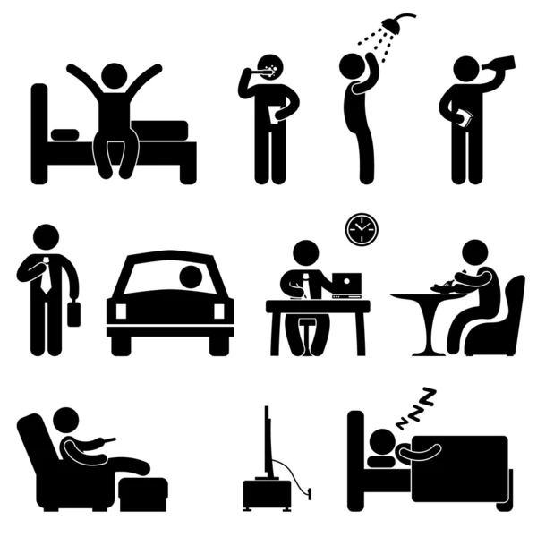 Man Daily Routine Icon Sign Symbol Pictogram — Stock Vector