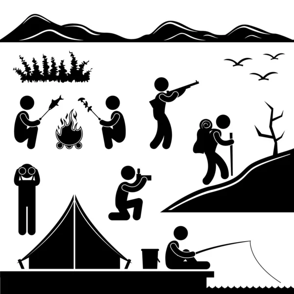 Джунглі Похід Похід Кемпінг Campfire Пригоди — стоковий вектор