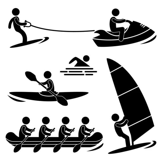 Sport acquatici Skurf Canottaggio Windsurf Rafting — Vettoriale Stock