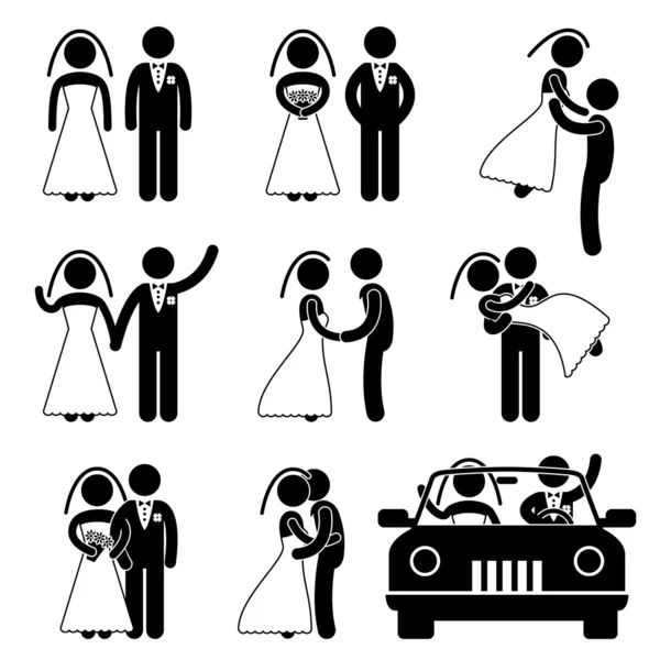 Novia Novia Novio Casado Casado Matrimonio — Vector de stock