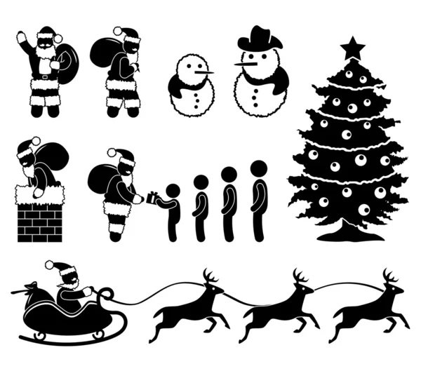 圣诞节圣诞老人雪人冬天烟囱驯鹿 — 图库矢量图片