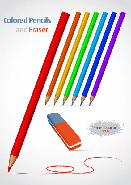 Цветной карандаш и ластик . — стоковый вектор