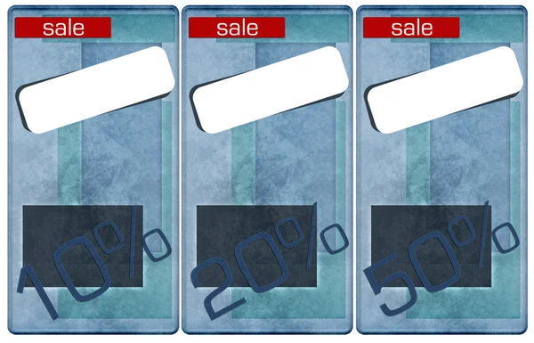 Sale jeans tags, price and discount percents — Stock Photo, Image