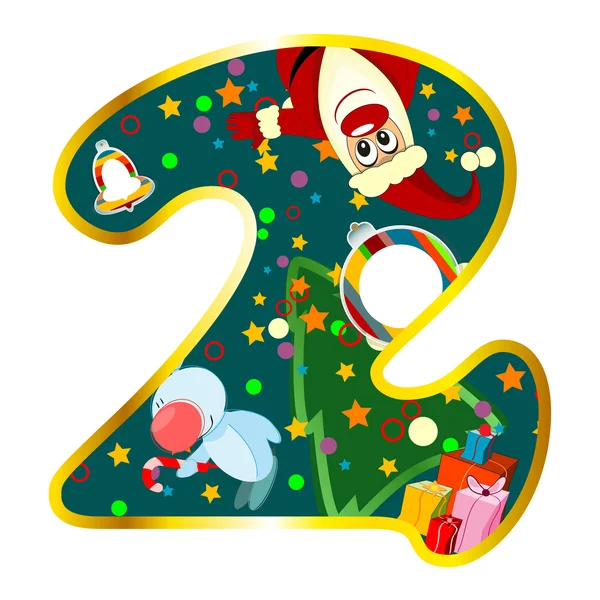 Dígitos 2 con símbolos navideños — Vector de stock