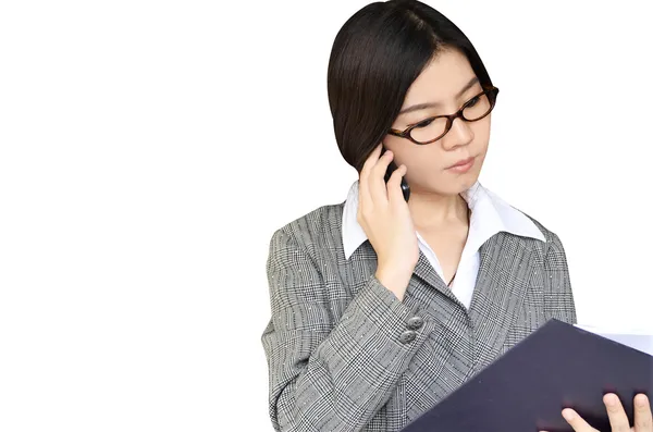Mulher de negócios com óculos de telefone — Fotografia de Stock