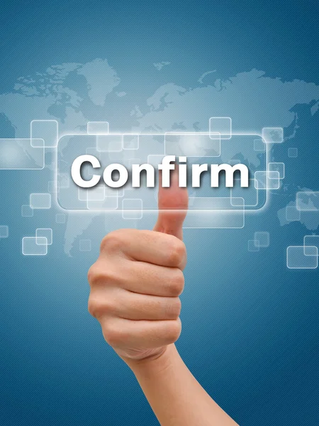 Hand thumb up on confirm button — Stock Photo, Image