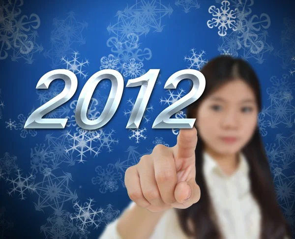 Young woman with new year background — Stock Photo, Image