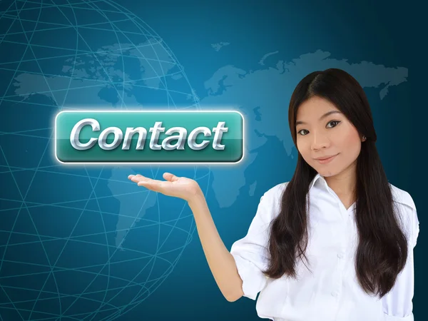 Geschäftsfrau mit Kontaktknopf — Stockfoto