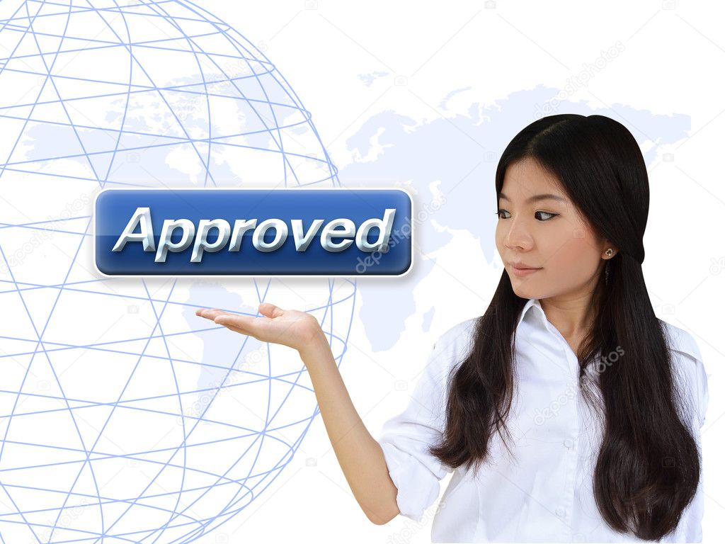 Business woman with approved button