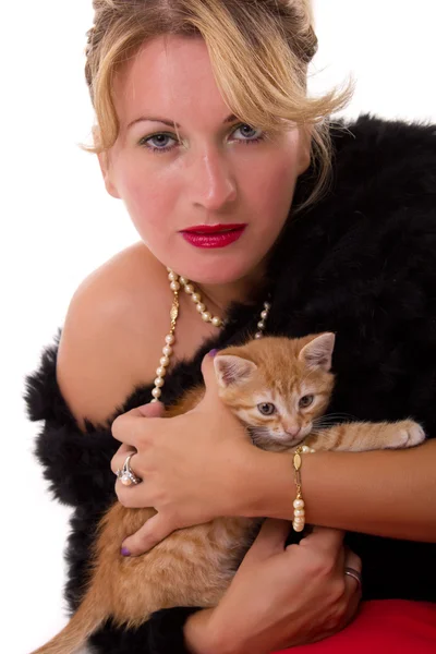 Žena a kočka — Stock fotografie