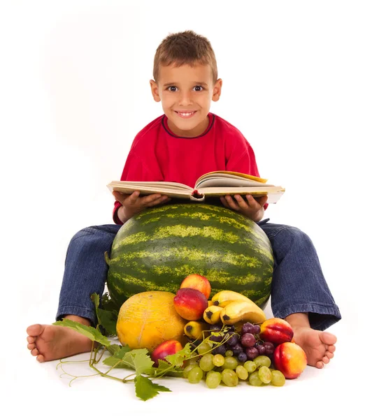 Healthy child and fresh fruits — Stock Photo, Image