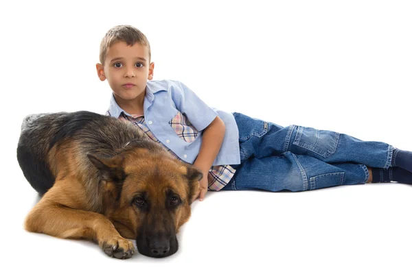 Cão e menino — Fotografia de Stock