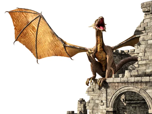 Злий дракон на замку — стокове фото