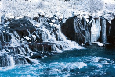 Hraunfossar waterfall in winter - Iceland clipart