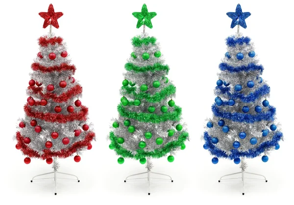 Červené, zelené a modré vyzdobený vánoční strom — Stock fotografie