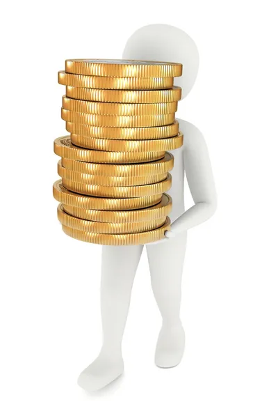 3D muž nesoucí mince — Stock fotografie