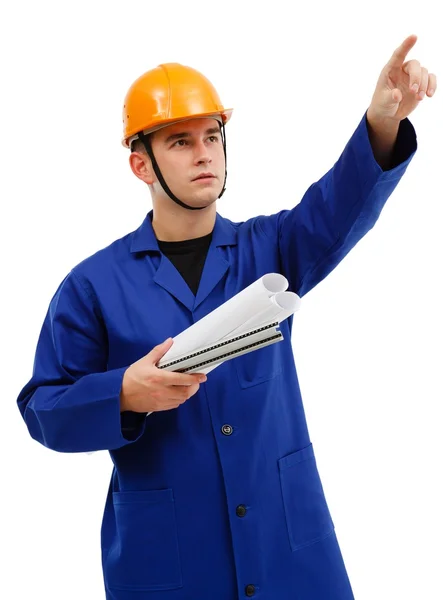 Engineer pointing upwards — Stock Photo, Image