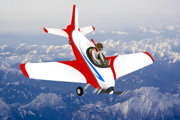 3D-man naar beneden met vliegtuig — Stockfoto
