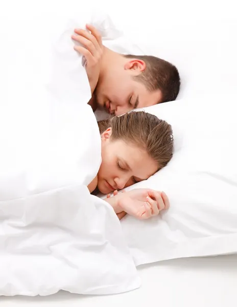 Yatakta uyuyan kadın ve erkek — Stok fotoğraf