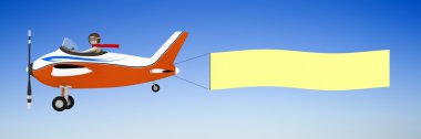 3d man pulling banner with plane clipart