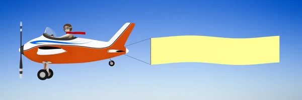 3d homem puxando banner com avião — Fotografia de Stock