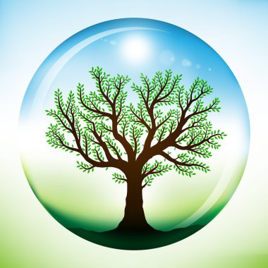 Summer tree inside glass globe clipart