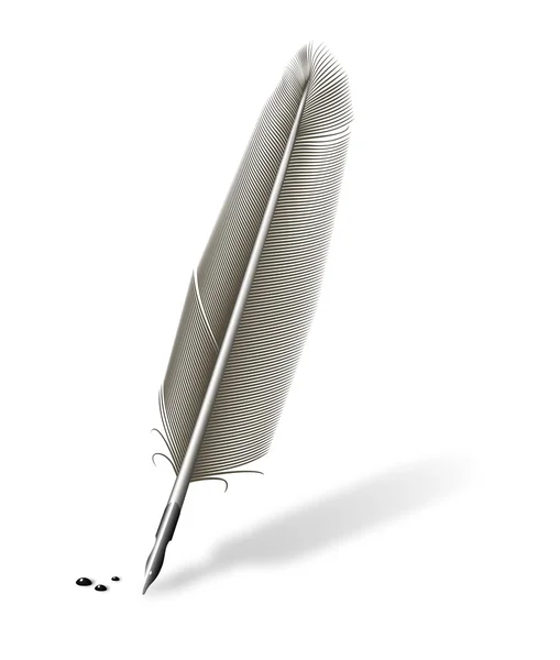 Feather with metallic pen — Stock Vector